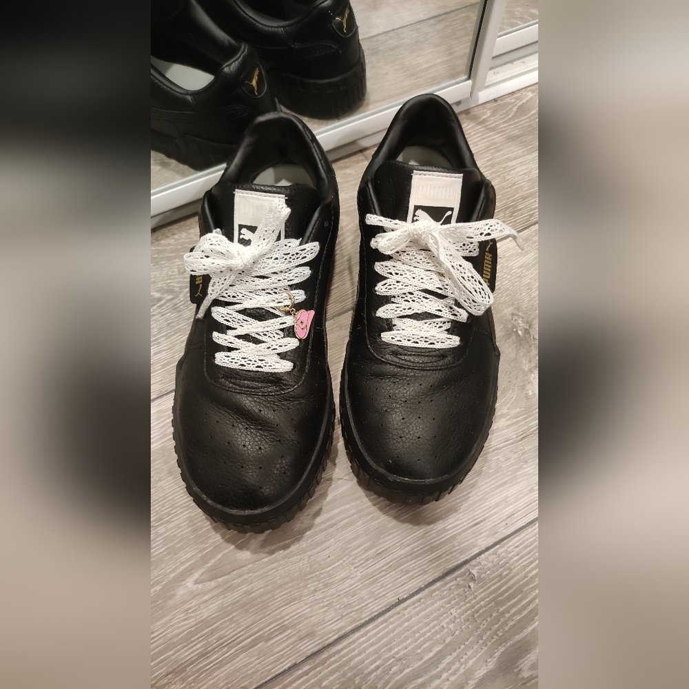 Puma Cali Black Gold Women's Streetwear Leather Sneakers Stacked Sole Sz 10